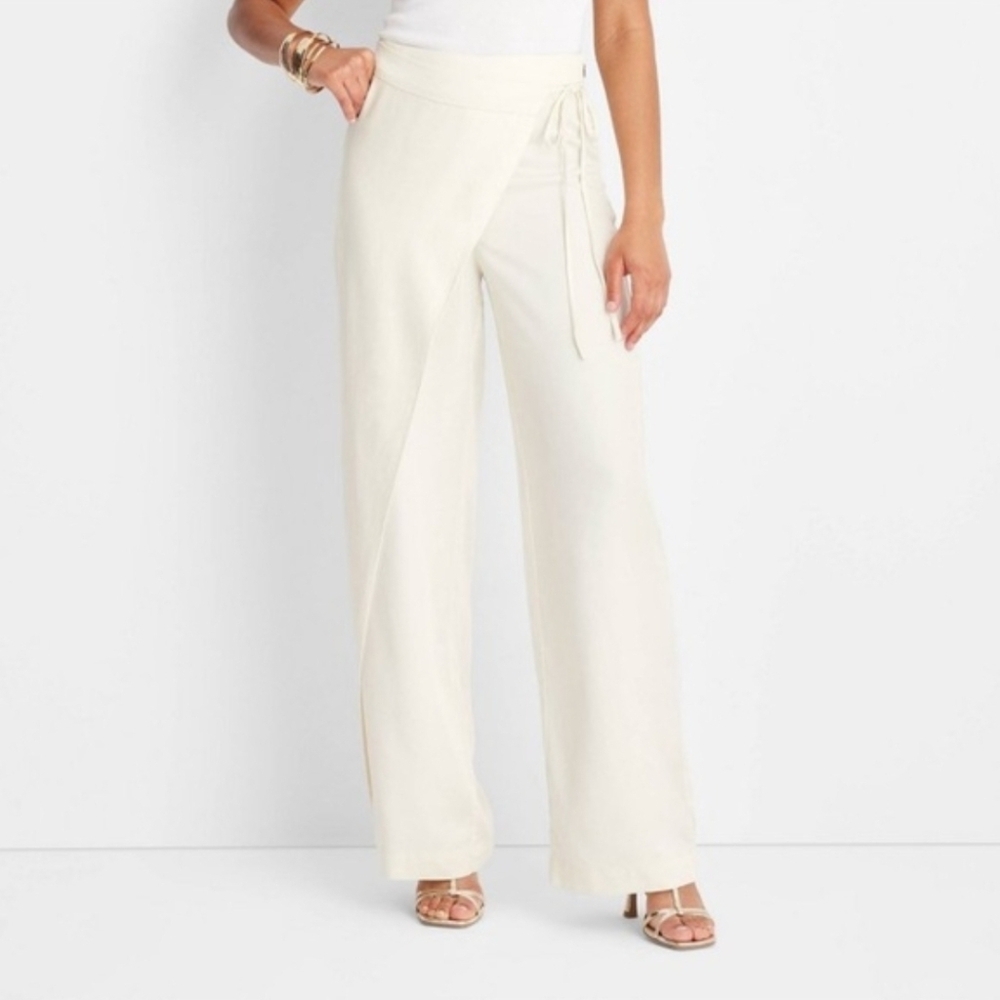 Future Collective Jenee Naylor Cream High-Rise Sarong Wrap Wide Leg Pants XXS
